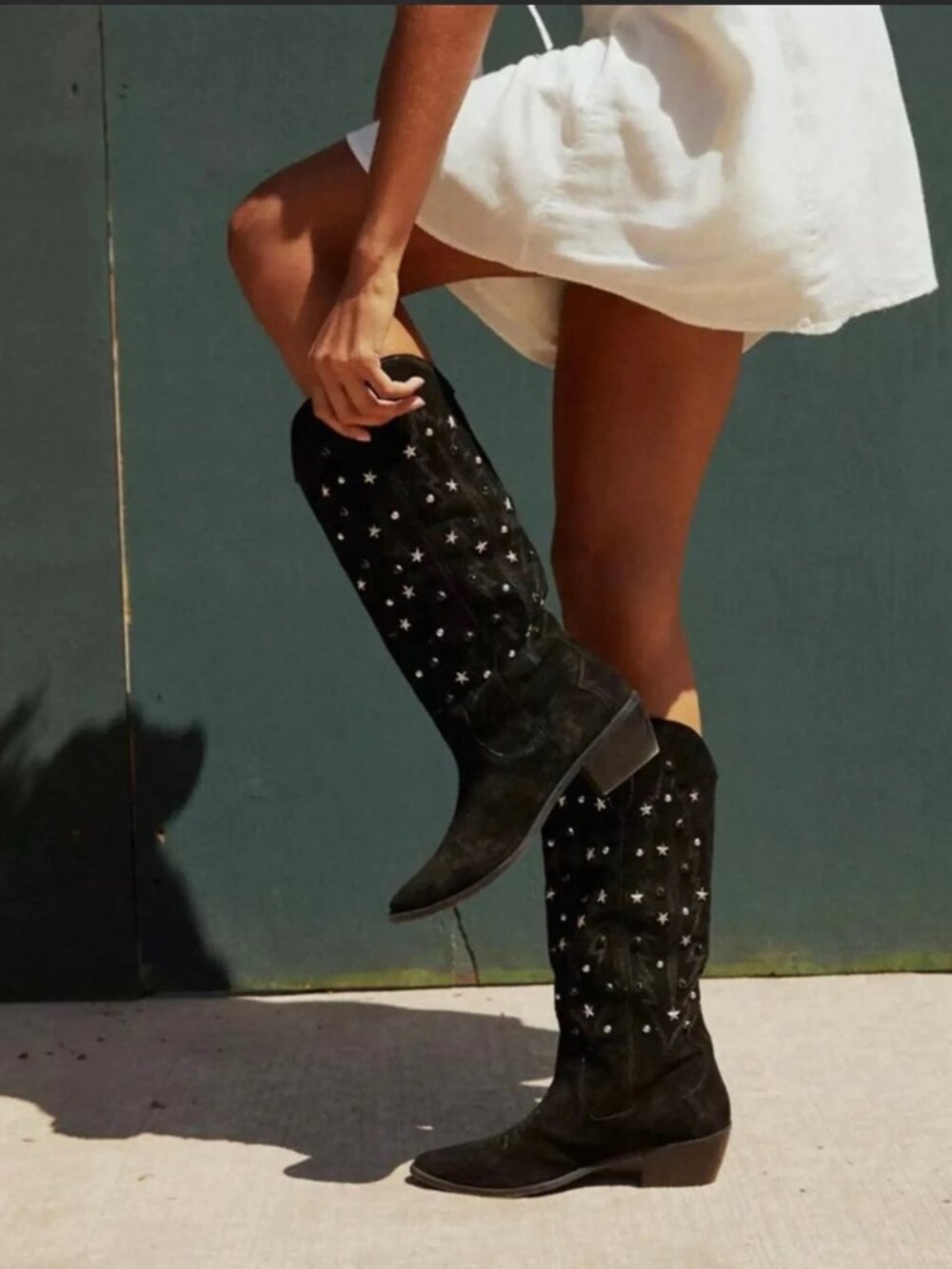 Urban Outfitters Star Embellished Tall Suede Cowboy Boots